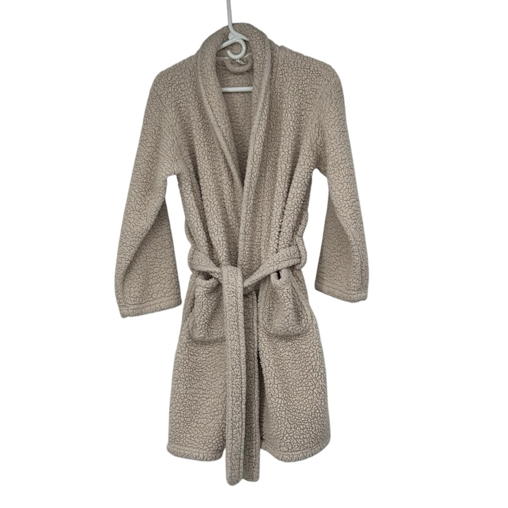 *Women’s Pottery Barn One Size Teddy Bear Faux Shearling Short Bathrobe with Tie
